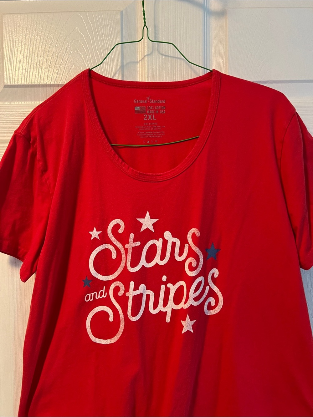 July 4th patriotic womens Bright Red 100% Cotton Tee
